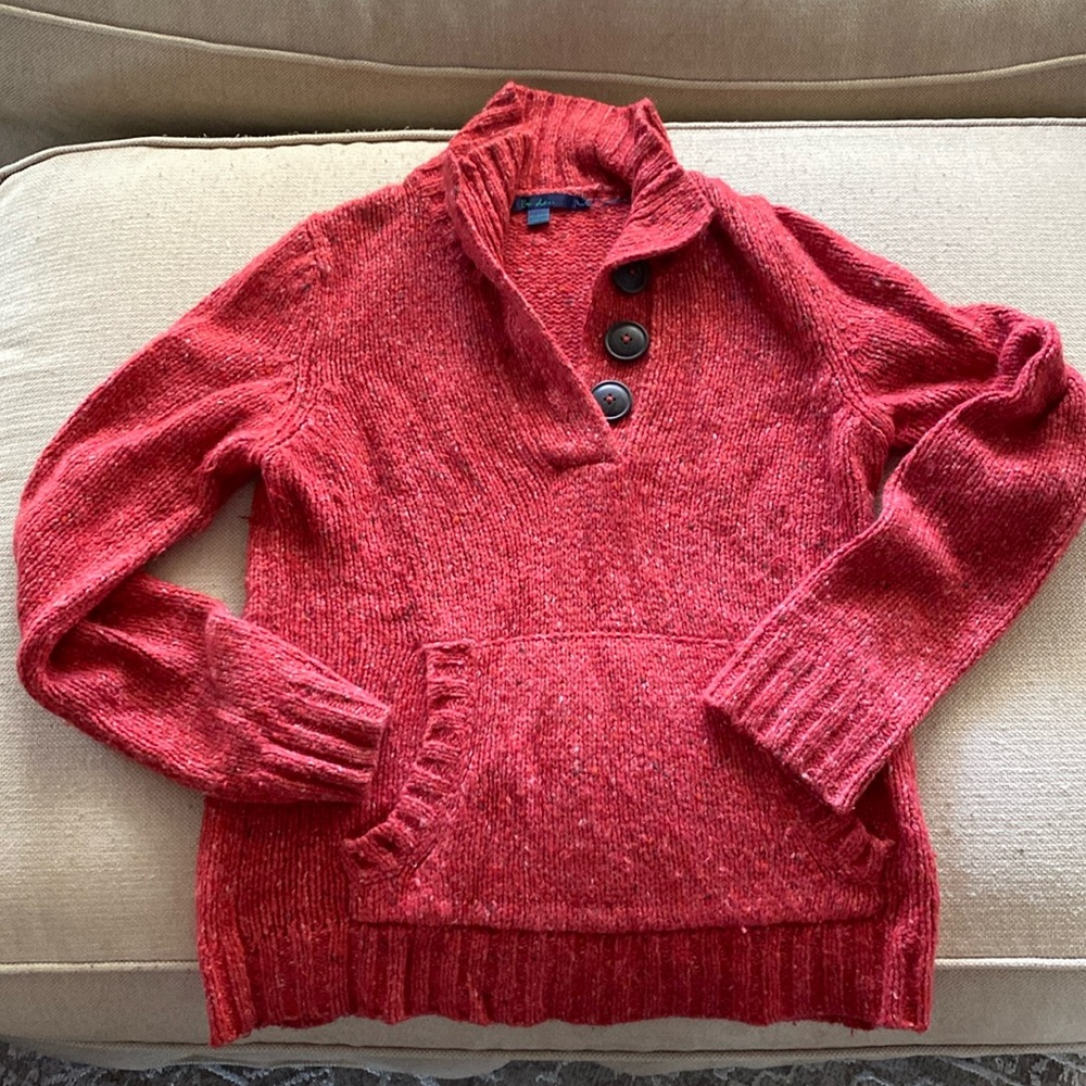 V neck button red Boden sweater